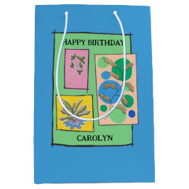 ドーかわいらしルアート3植物，誕生日，あなたの名前 ミディアムペーパーバッグ