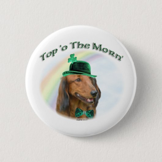 ドーシュント・トップ・オブ・モーン； Dachshund St. Patrick 缶バッジ (正面)