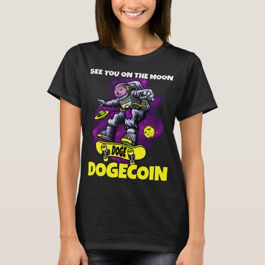 ドージコイン 月へ Funny HODL 暗号通貨 犬 Tシャツ (正面)