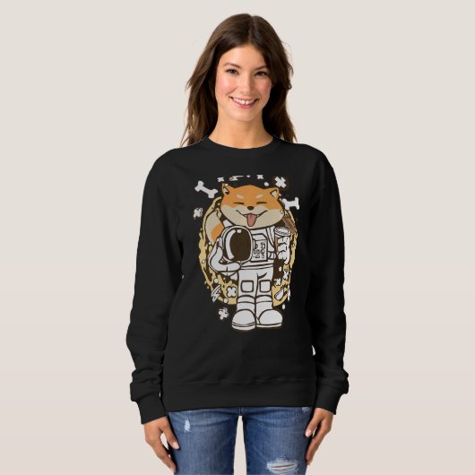 ドージ宇宙飛行士柴犬を月の外空間Aに スウェットシャツ (正面フル)
