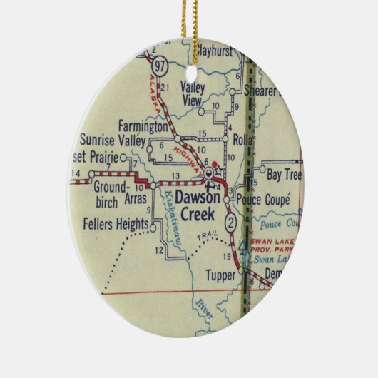 ドーソンクリークBCヴィンテージの地図 セラミックオーナメント (右)