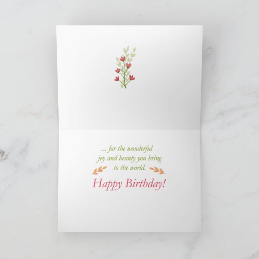 ドーターウォーターカラーフラワー宗教的誕生日 カード (内部)