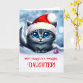 ドータークリスマスと猫の休日ハットかわいい カード (黄色い花)