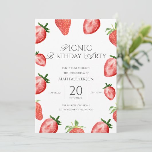 ドーターズピクニックイチゴテーマ誕生日パーティー 招待状 (スタンド正面)