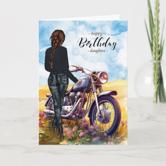 ドーターバイク及び女性ライダー誕生日 カード (正面)