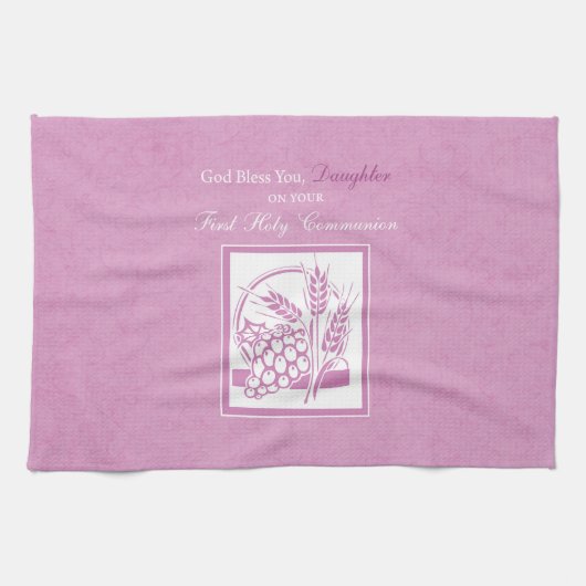 ドーターファースト聖餐式，ピンク キッチンタオル (横)