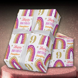 ドーター九th誕生日ピンクグリッター ラッピングペーパー
