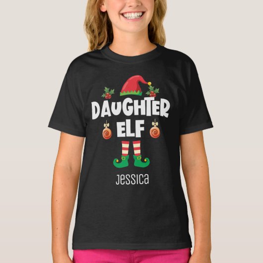 ドーター小妖精や小人ファミリー一致のクリスマスの衣装の名前 Tシャツ (正面)