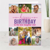 ドーター誕生日フォトコラージュパーソナライズされたピンク カード (正面)