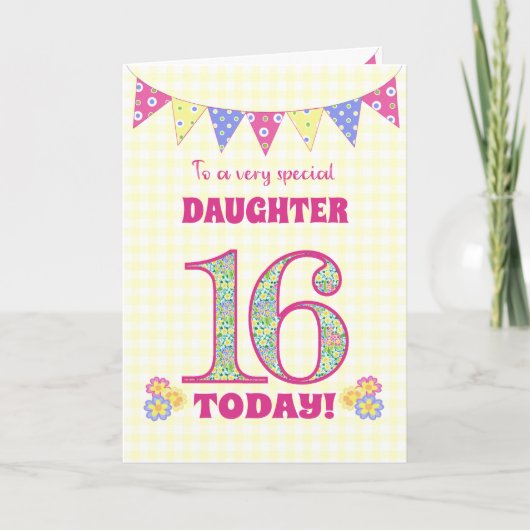 ドーター16th誕生日Primroses Bunting Card カード (正面)