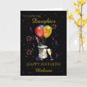 ドーター25th誕生日きらめくワインブラック カード (黄色い花)