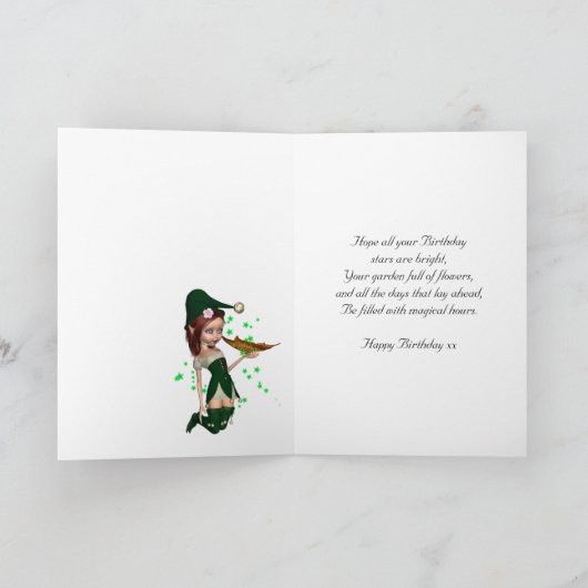 ドーター、誕生日カード – ファンタジーカウト小妖精や小人オンサンフ カード (内部)