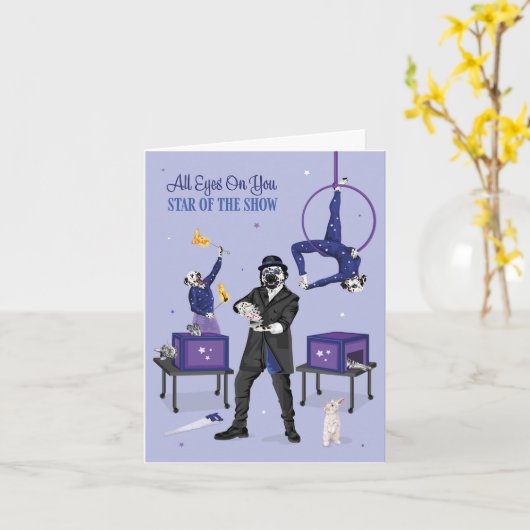 ドーティドッグマジシャンスターオブザショー誕生日 カード (黄色い花)