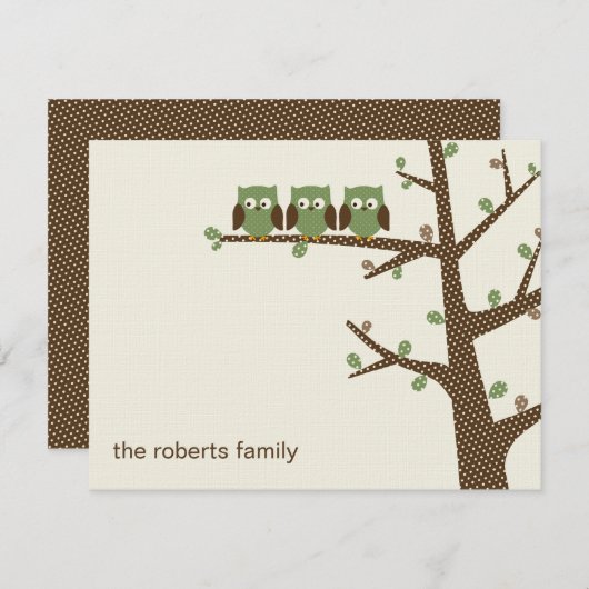 ドーティフクロウトリプレットサンキューカード招待状 招待状 (正面/裏面)