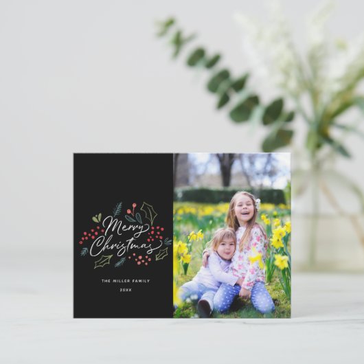 ドードカラフルルズメリークリスマス写真黒 シーズンポストカード (スタンド正面)