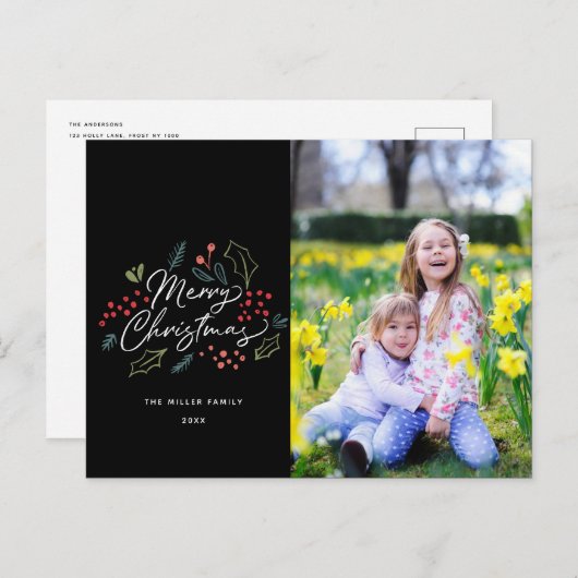 ドードカラフルルズメリークリスマス写真黒 シーズンポストカード (正面/裏面)