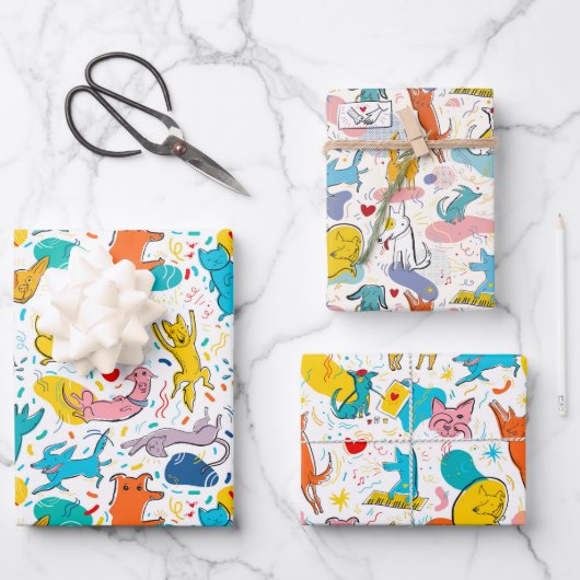 ドードドおもしろいッグ猫ラッピング紙セット3 ラッピングペーパーシート (正面)