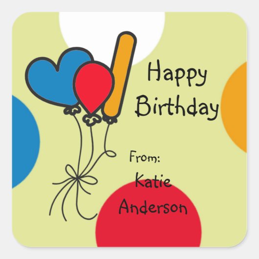ドードバルーン明るい誕生日シール スクエアシール (正面)