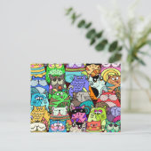 ドードルおもしろい混雑通りキャット集団 ポストカード (スタンド正面)