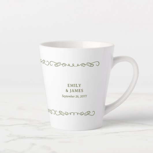 ドードルお洒落オリーブグリーンウェディングパーティー カフェラテマグ (右)