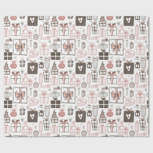 ドードルお洒落ギフトスケッチピンククリスマスキュート ラッピングペーパー (フラット)
