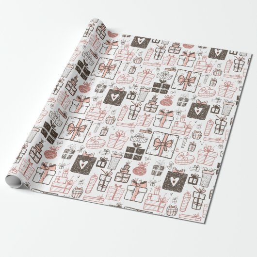 ドードルお洒落ギフトスケッチピンククリスマスキュート ラッピングペーパー (アンロールド)