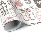 ドードルお洒落ギフトスケッチピンククリスマスキュート ラッピングペーパー (ロールコーナー)