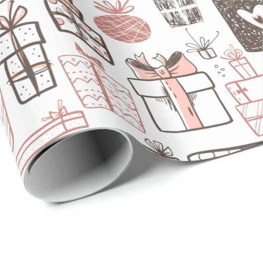 ドードルお洒落ギフトスケッチピンククリスマスキュート ラッピングペーパー (ロールコーナー)