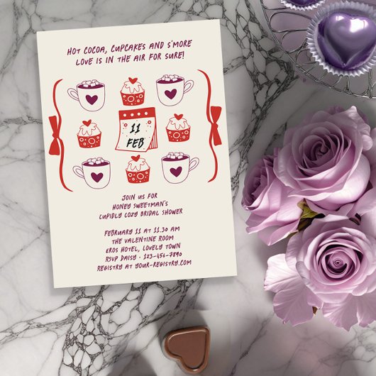 ドードルお洒落スケッチカップケーキとココア 招待状