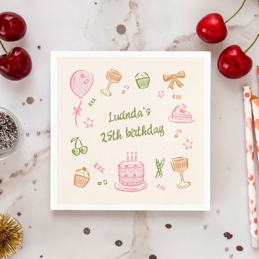 ドードルお洒落ハンドドロー誕生日パーティー スタンダードカクテルナプキン