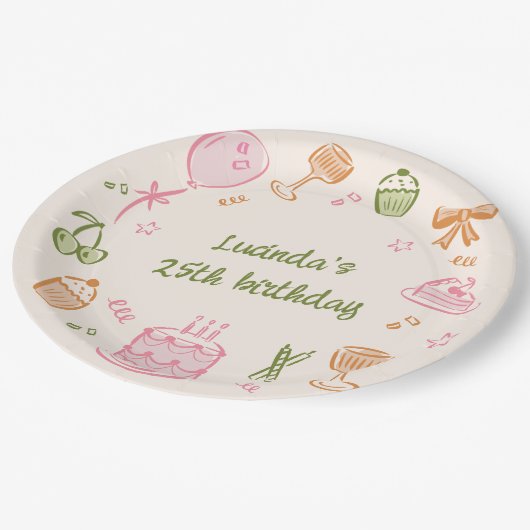 ドードルお洒落ハンドドロー誕生日パーティー ペーパープレート (アングル)