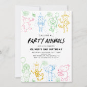 ドードルお洒落パーティー動物任意の年の誕生日 招待状 (正面)