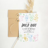 ドードルお洒落パーティー動物1歳の誕生日 招待状