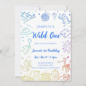 ドードルお洒落パーティー動物1歳の誕生日 招待状 (正面)