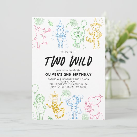 ドードルお洒落パーティー動物2回目の誕生日 招待状 (スタンド正面)