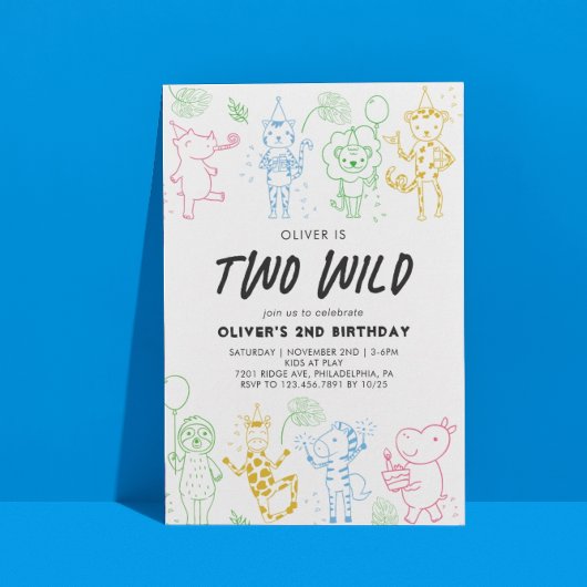 ドードルお洒落パーティー動物2回目の誕生日 招待状