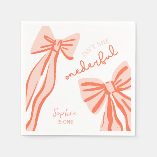 ドードルお洒落ピンクボウガール1st誕生日 スタンダードカクテルナプキン (正面)