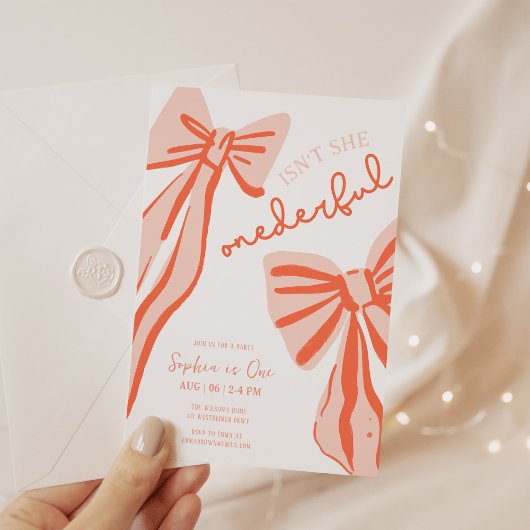 ドードルお洒落ピンクボウガール1st誕生日 招待状