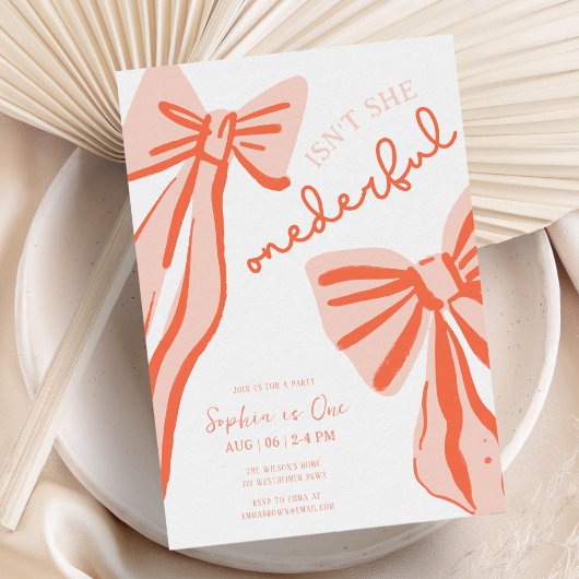 ドードルお洒落ピンクボウガール1st誕生日 招待状