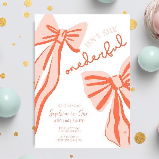 ドードルお洒落ピンクボウガール1st誕生日 招待状