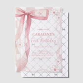 ドードルお洒落ピンクボウファースト誕生日 ベラム紙招待状 (オフセット (招待状))