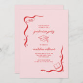 ドードルお洒落ピンクレッド卒業パーティー 招待状 (正面/裏面)