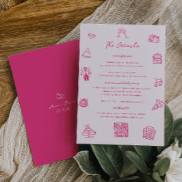 ドードルお洒落ピンク結婚の詳細カード 招待状