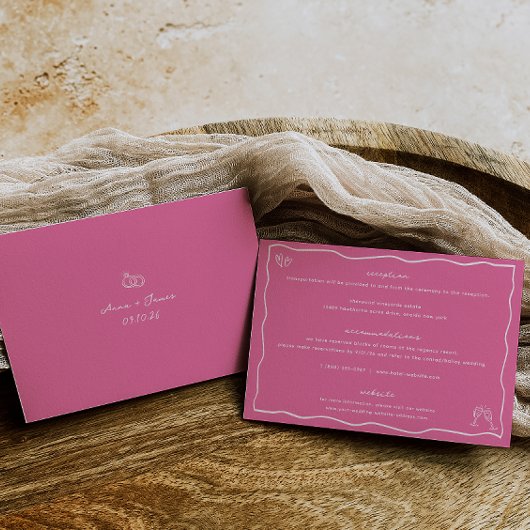 ドードルお洒落ピンク結婚の詳細カード 招待状