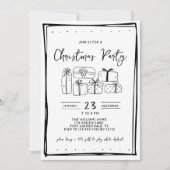 ドードルお洒落ブラック&ホワイトのクリスマスパーティー 招待状 (正面)