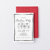 ドードルお洒落ブラック&ホワイトのクリスマスパーティー 招待状