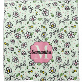 ドードルかわいらしデイジー花可愛い柄モノグラム シャワーカーテン (正面)