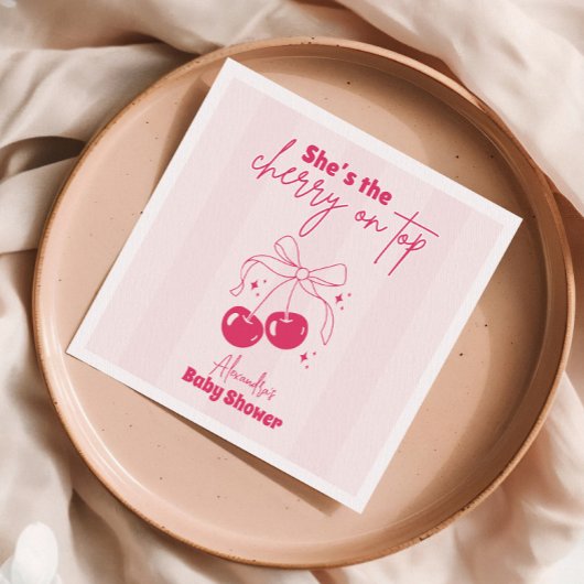 ドードルさくらんぼオントップベビーシャワー スタンダードカクテルナプキン