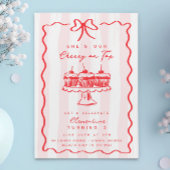 ドードルさくらんぼカップケーキピンクボウ誕生日パーティー 招待状