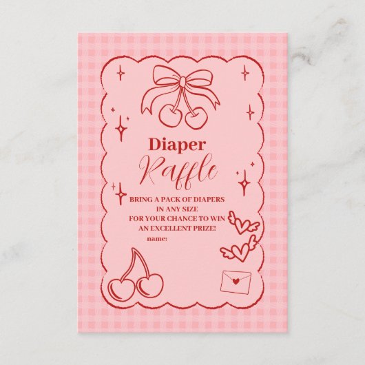 ドードルさくらんぼバウ弓ベビーシャワーディパーラッフル エンクロージャーカード (正面)
